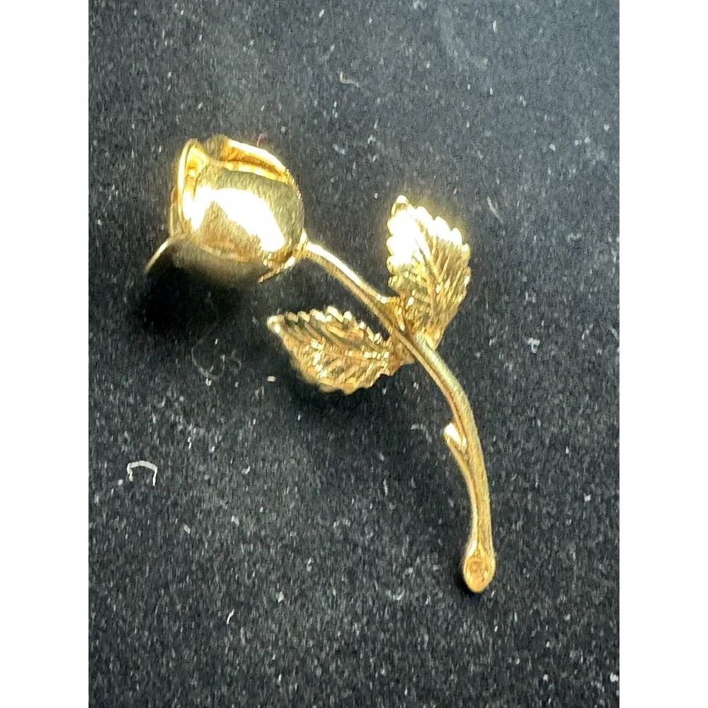 Gold Tone Metal Rose Flower Brooch Pin Flowers & Plants Theme 3 in